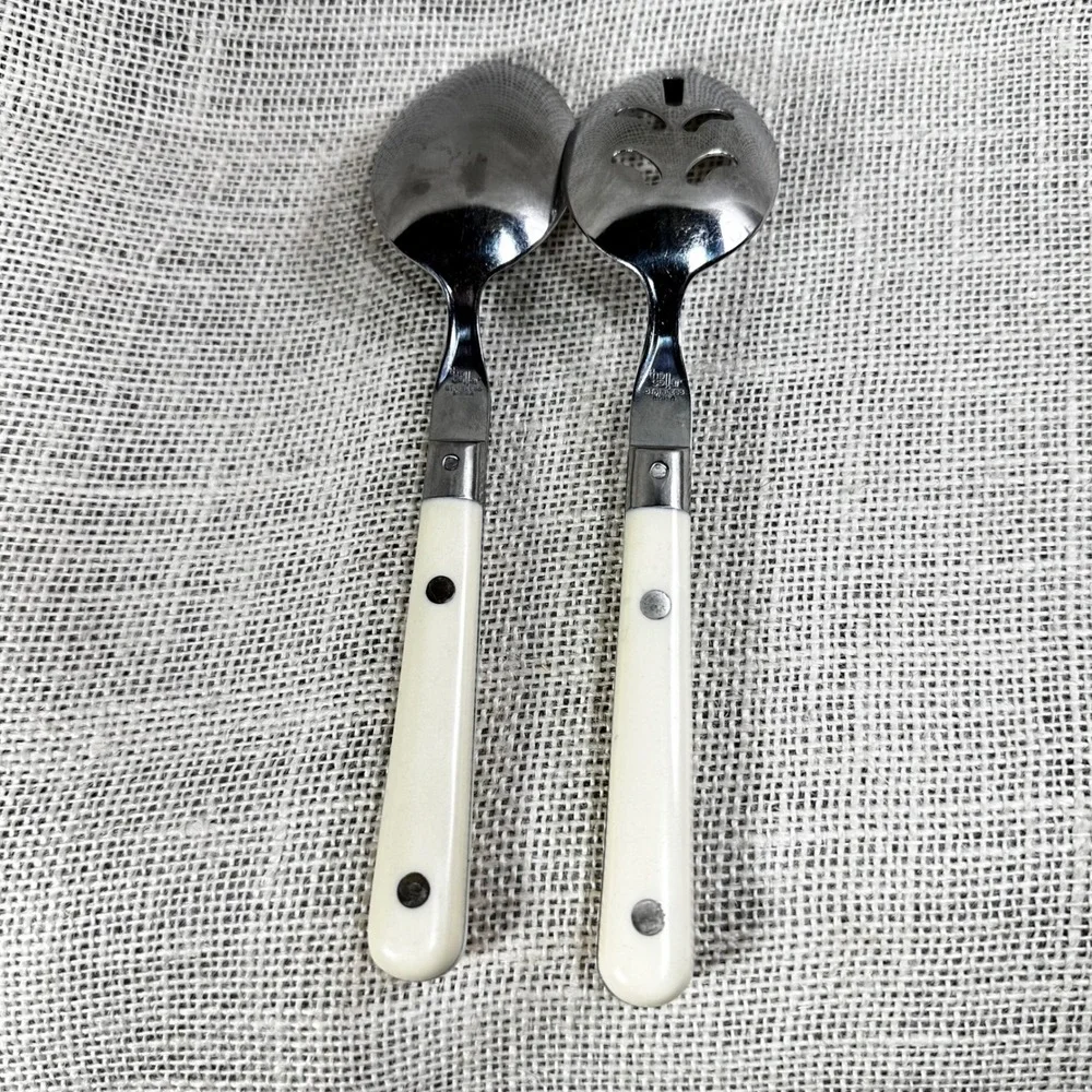 The Cellar Korea Stainless Steel Serving Spoon Pierced Slotted Cream Handle Set